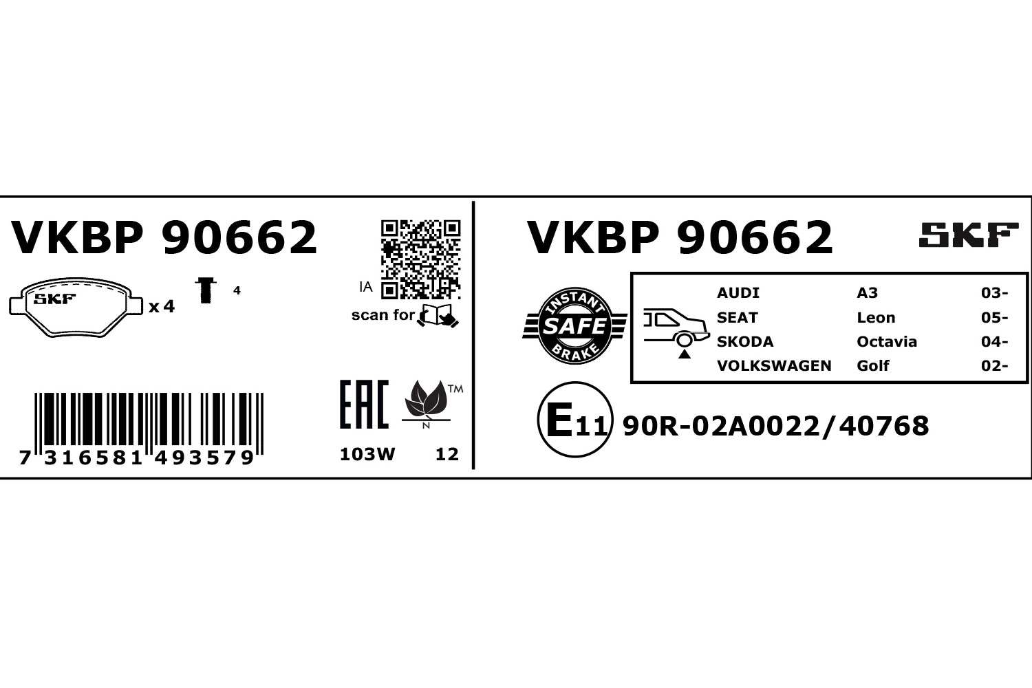 SKF VKBP 90662 Bremsbelagsatz, Scheibenbremse